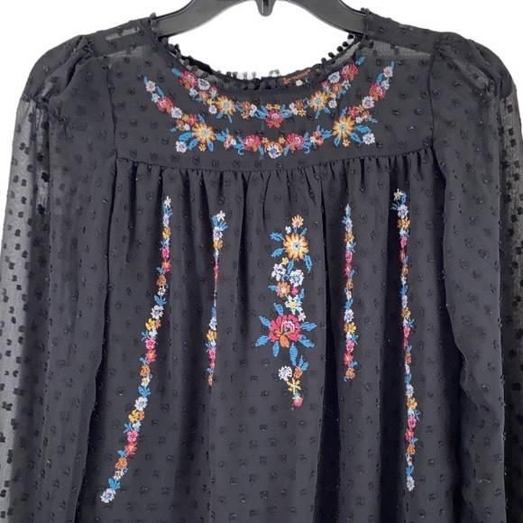 ELLA MOSS Embroidery Swiss Dot Sheer Blouse Size 0 - Picture 9 of 12